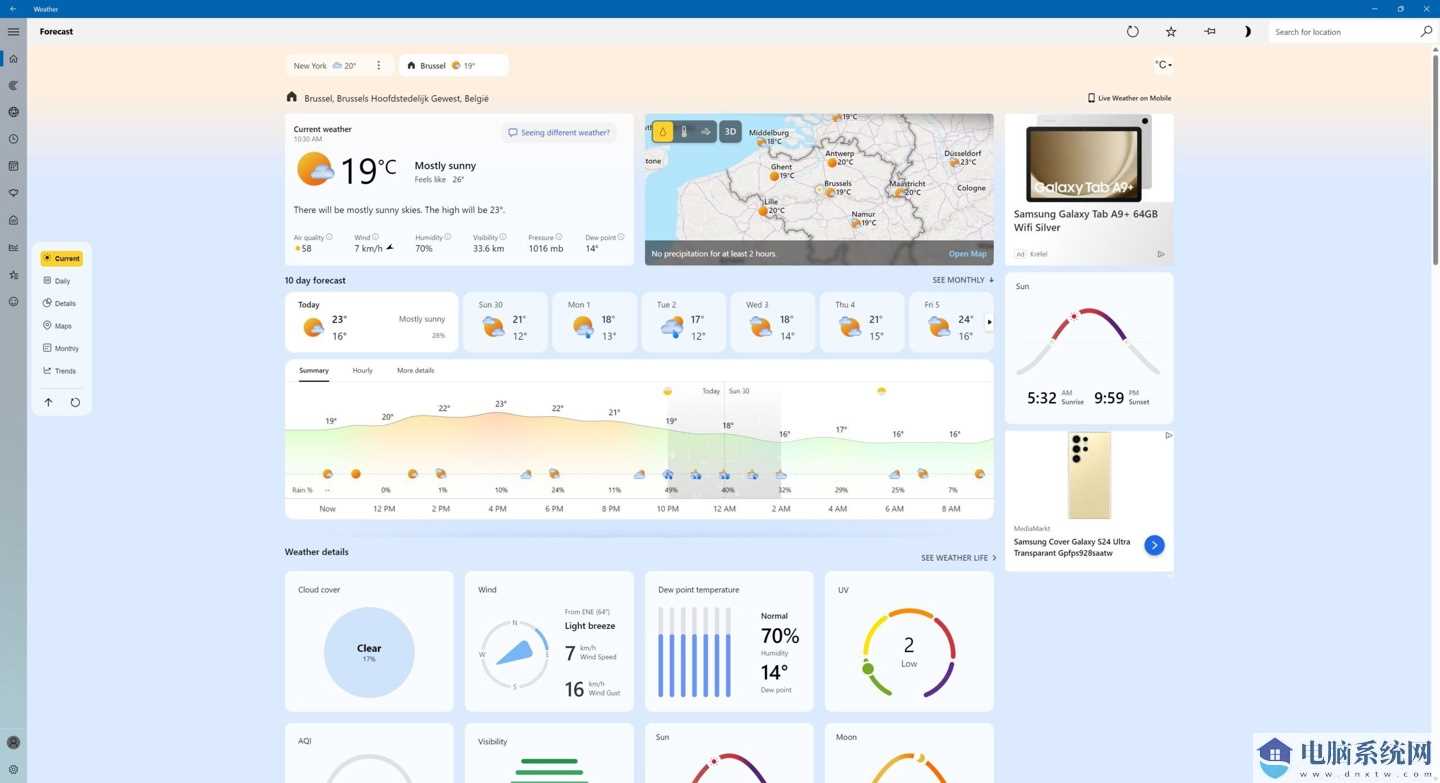 微软 MSN Weather 嵌入更多推广内容：2