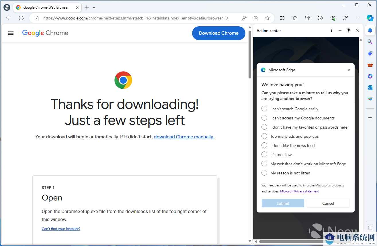 安装微软 Edge 浏览器：先填个问卷调查吧