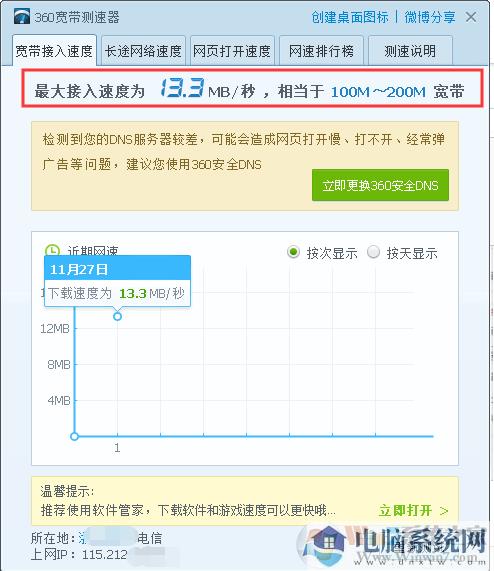 教你使用网络测速器测试你的宽带到底有几M